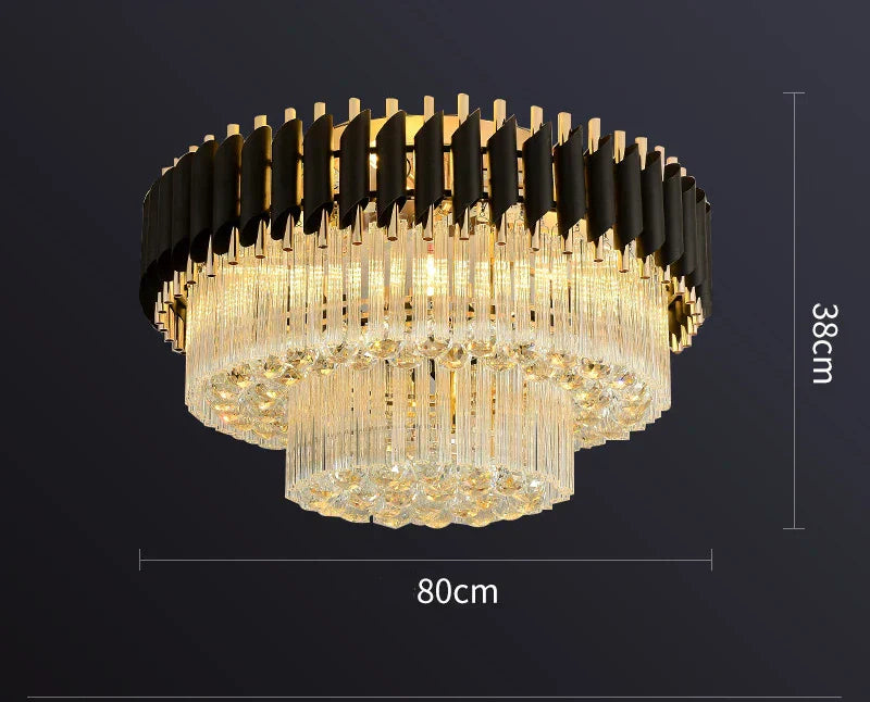 ثريا سقف كريستال ذهبية وسوداء DecorBites™ - مصباح قلادة LED دائري لإضاءة غرفة المعيشة