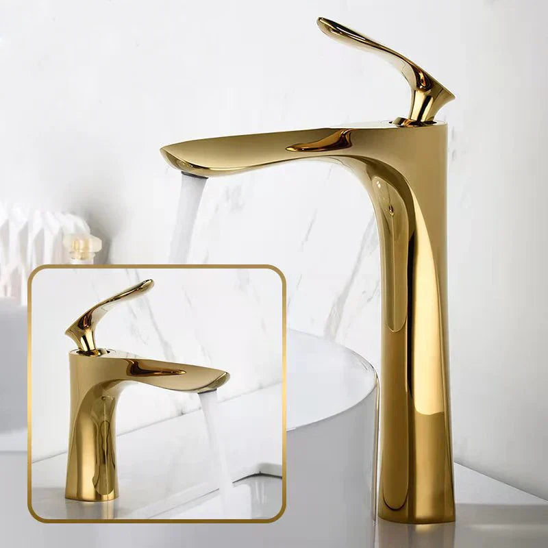حنفيات خلاط حوض ذهبية من ™DecorBites: صنبور شلال ذهبي مرتفع لحوض الغسيل والمرحاض