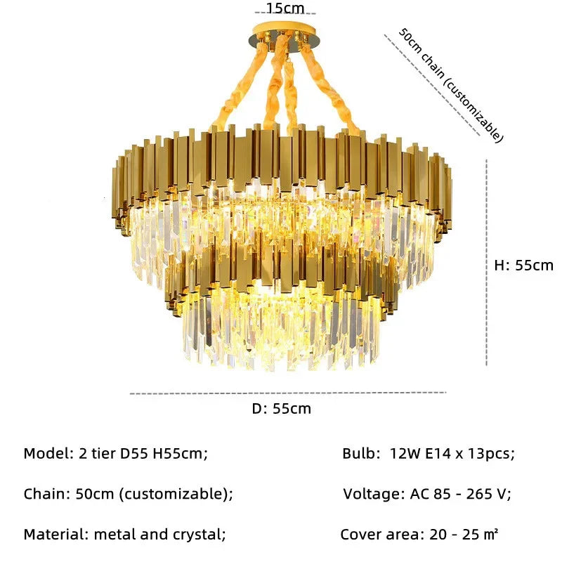 DecorBites™ ثريا كريستال ذهبية: إضاءة LED متدلية فاخرة وعصرية لديكور غرف المعيشة والطعام والنوم