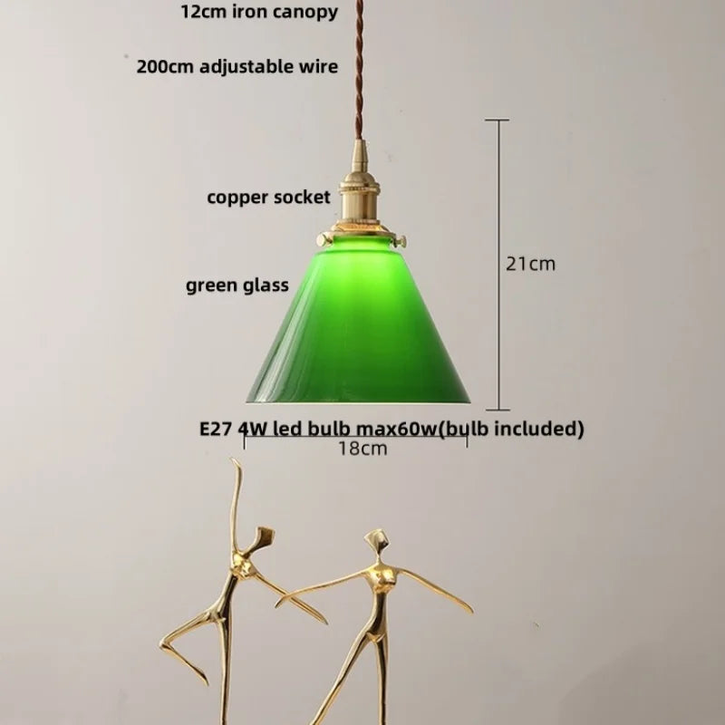 مصابيح قلادة LED زجاجية خضراء من DecorBites™، مصباح تعليق إسكندنافي حديث قابل للتعديل لغرفة النوم، المطبخ، الفندق