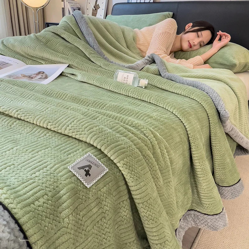 DecorBites™ Cozy Striped Knitted Velvet Blanket
