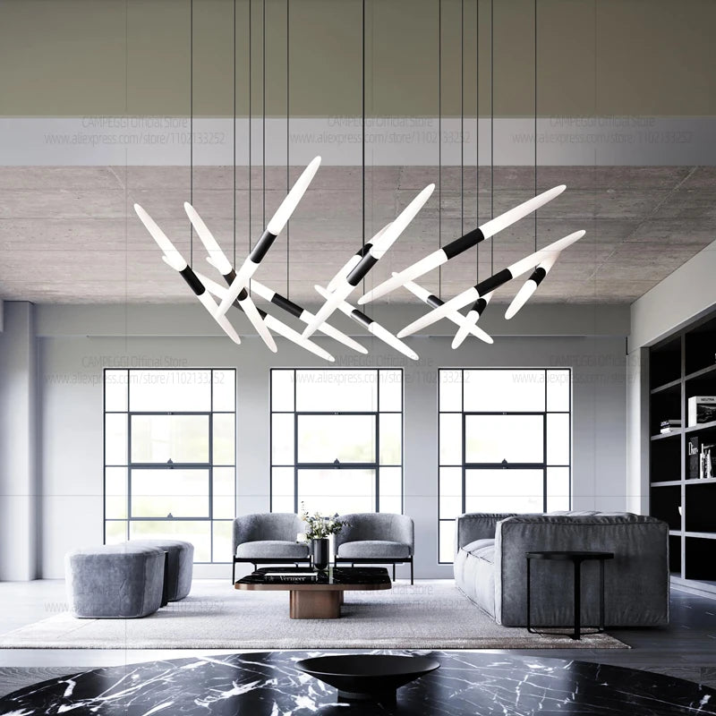Modern Black Multi-Light Stairwell Pendant Light