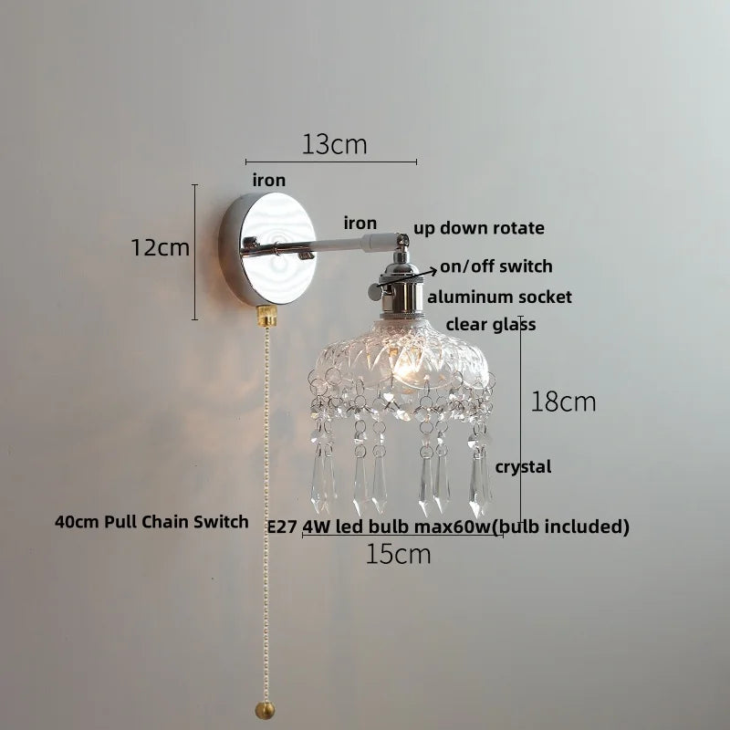 DecorBites™ Crystal Iron LED Wall Light Modern Bedside Lamp Clear Glass Wandlamp
