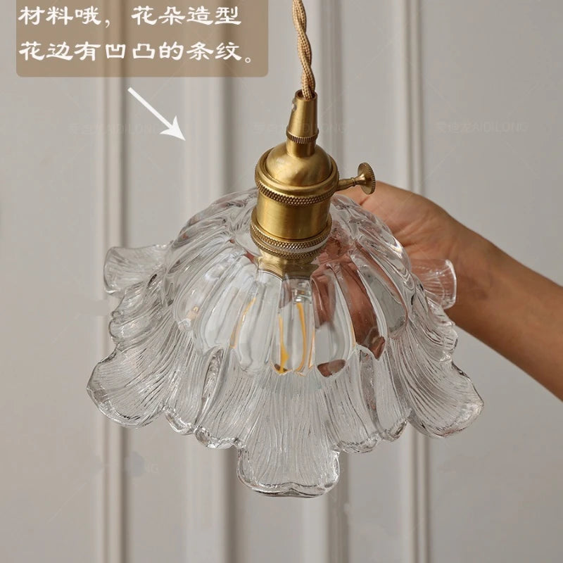 Nordic Flower Glass Pendant Light in Green or Champagne