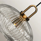 Japanese Glass Pendant Light With Iron Accents