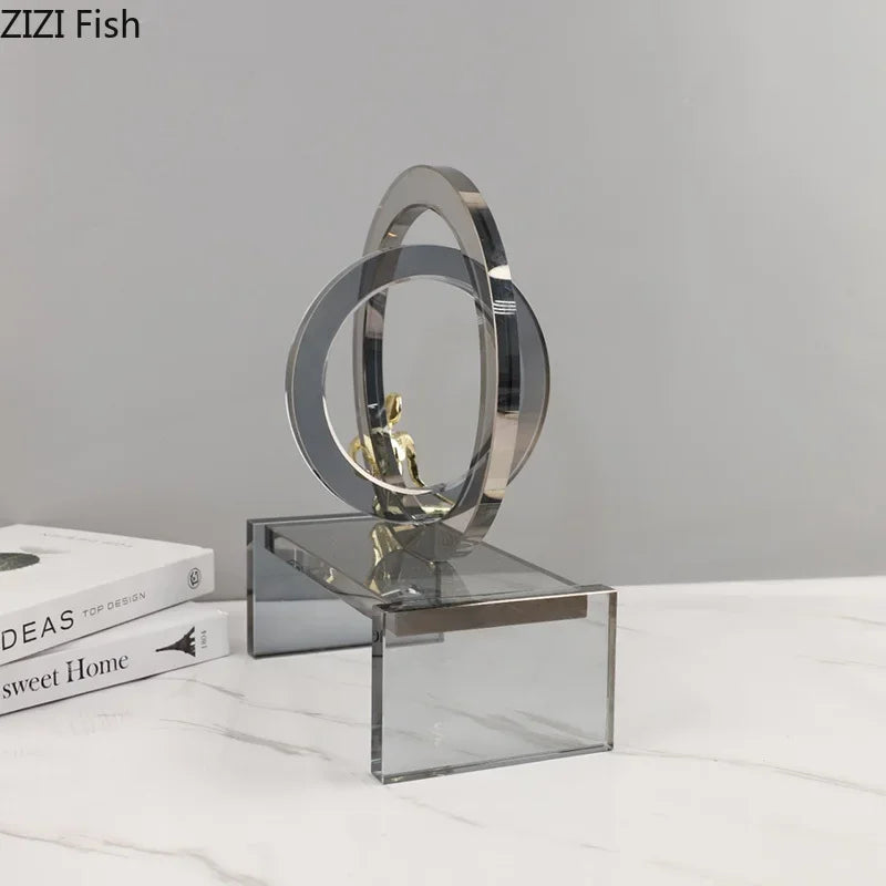 DecorBites™ Crystal Geometric Ring Chair Base Decor - Golden Figurine Statue for Room Aesthetic
