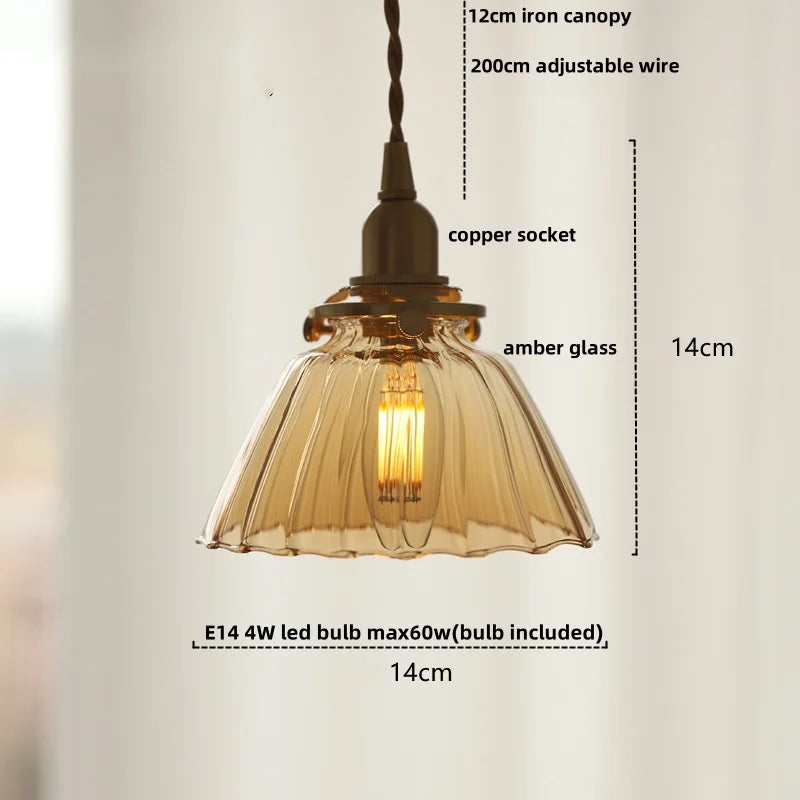 DecorBites™ Amber Glass Ball LED Pendant Light, Modern Nordic Hanging Lamp for Home Decor