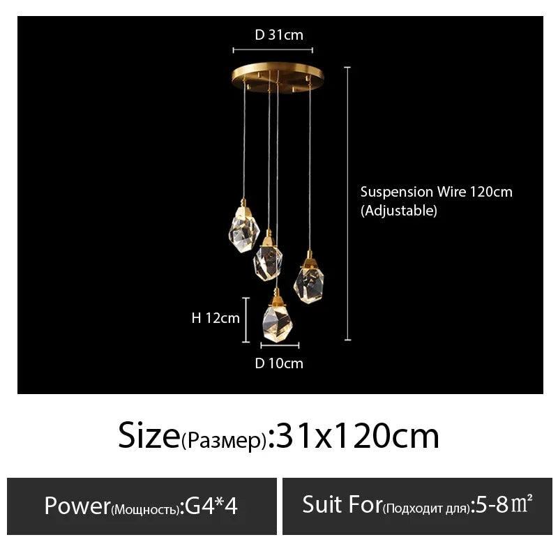 DecorBites™ Diamond Crystal Chandelier Staircase LED Golden Chandeliers Lighting for Luxurious Home Décor