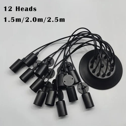 Black Industrial Spider Pendant Light, 6-Light Iron