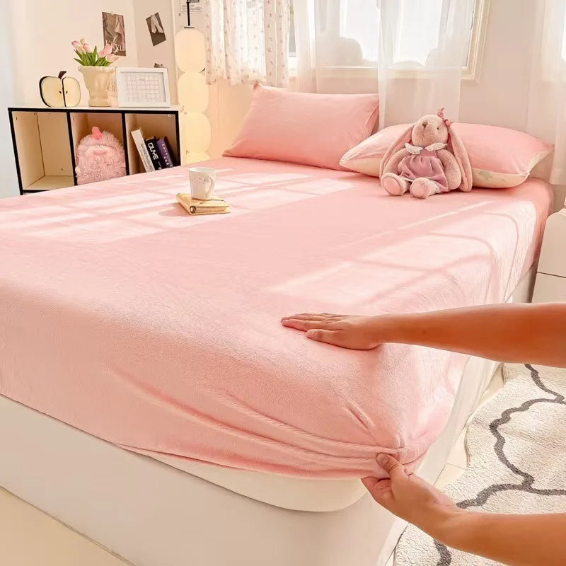 DecorBites™ Cozy Milk Velvet Fitted Sheet for Autumn & Winter Mattress Topper