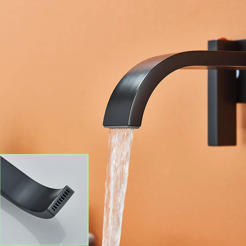 DecorBites™ Black Brass Wall Mounted Bathroom Basin Faucet with Dual Handles