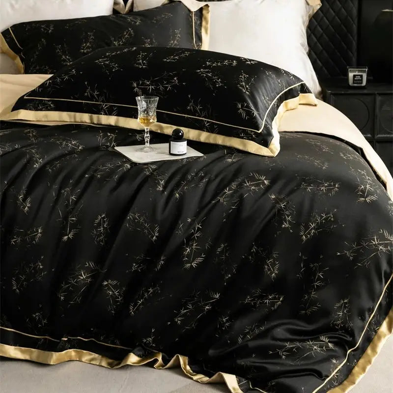 طقم ملاءات سرير يوكلبتوس فاخر DecorBites™ باللون الأسود/الذهبي - ناعم كالحرير ولطيف على البشرة
