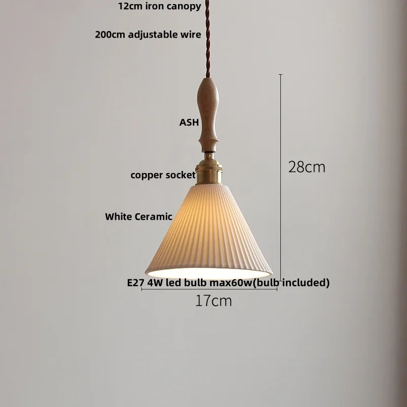 DecorBites™ Ceramic LED Pendant Lights with Ash Wood Nordic Design