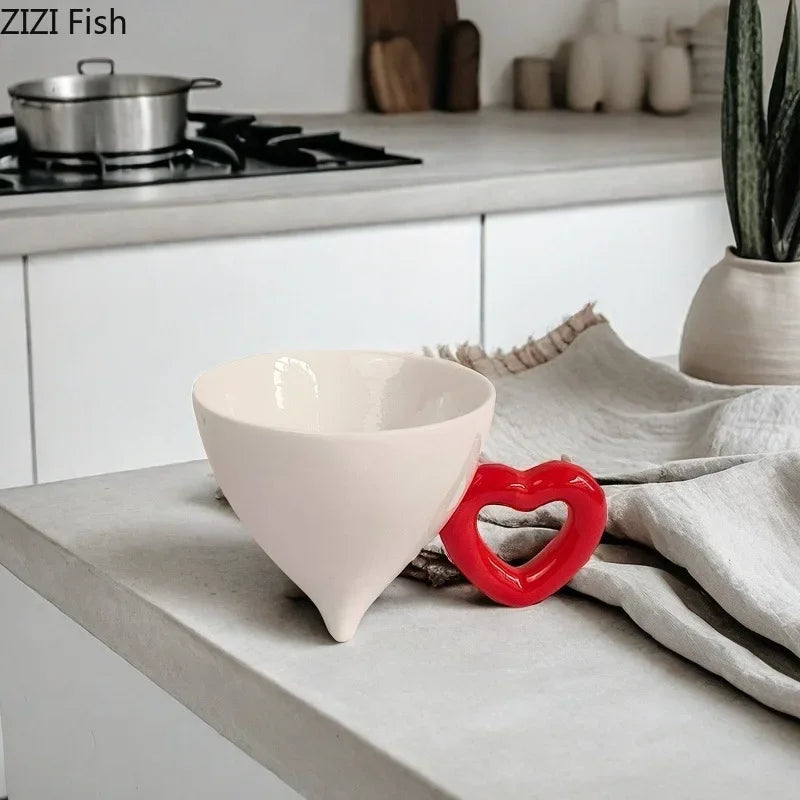 DecorBites™ Heart Ceramic Coffee Mug Tea Cup Set, Conical Dining Table Milk Juice Container