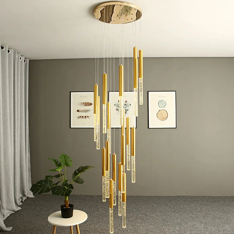 DecorBites™ ثريا كريستالية للسلالم - إضاءة LED ذهبية حديثة لغرفة المعيشة