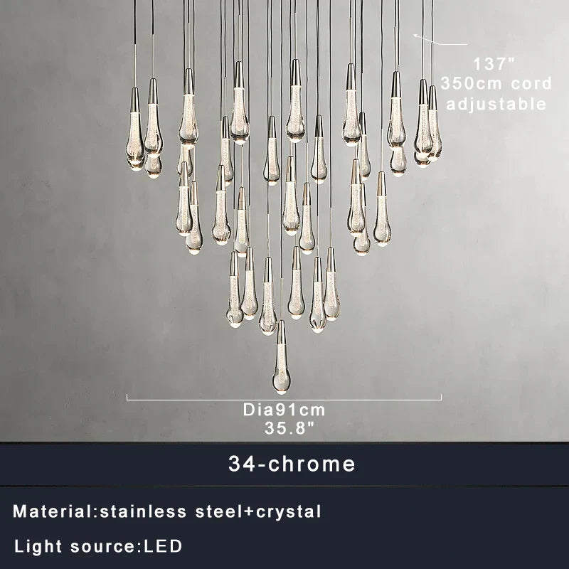 DecorBites™ Crystal Water-drop Chandelier Light Fixture - Luxury Stairwell Decor