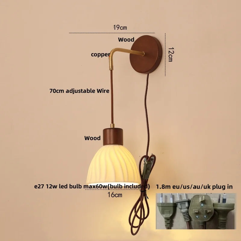 DecorBites™ Adjustable LED Wall Light Fixture with Ceramic Wood Base for Home Decor