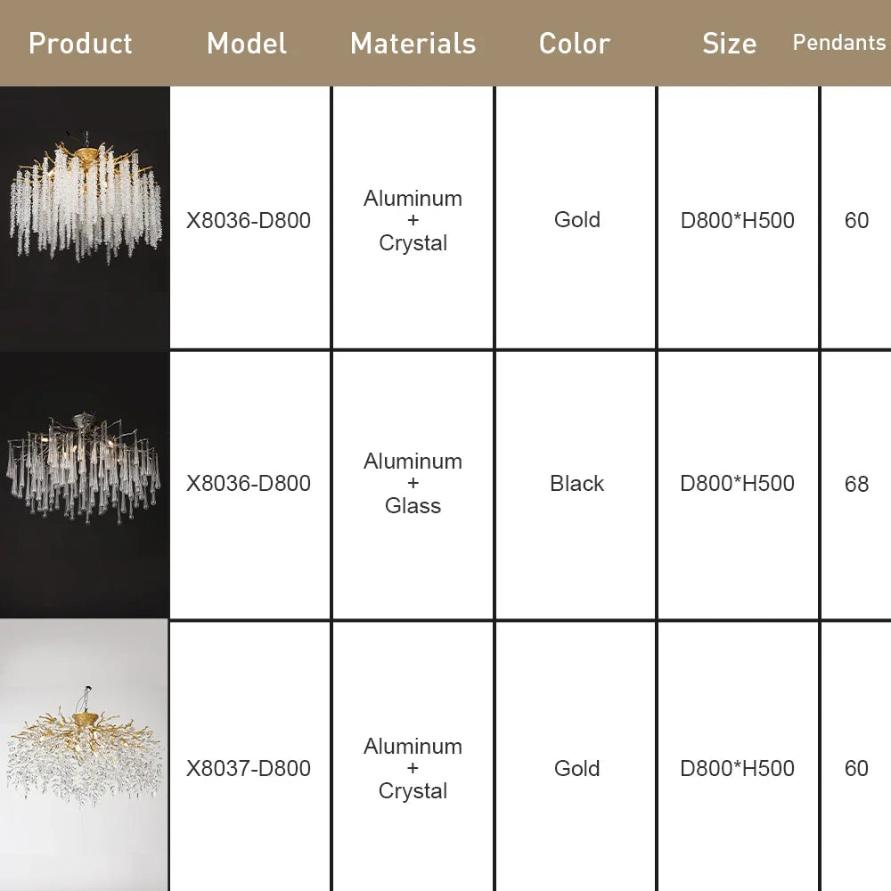 ثريا سقف LED كريستالية على شكل غصن DecorBites™ باللون الذهبي/الأسود لغرفة الطعام والبهو