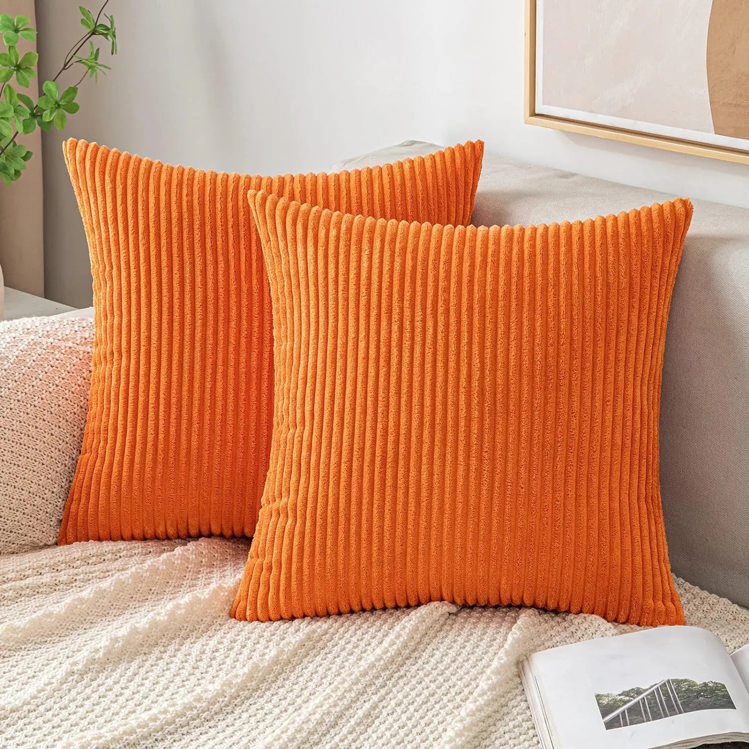 DecorBites™ Corduroy Striped Throw Pillow Covers - Soft Decorative Cushion Cases