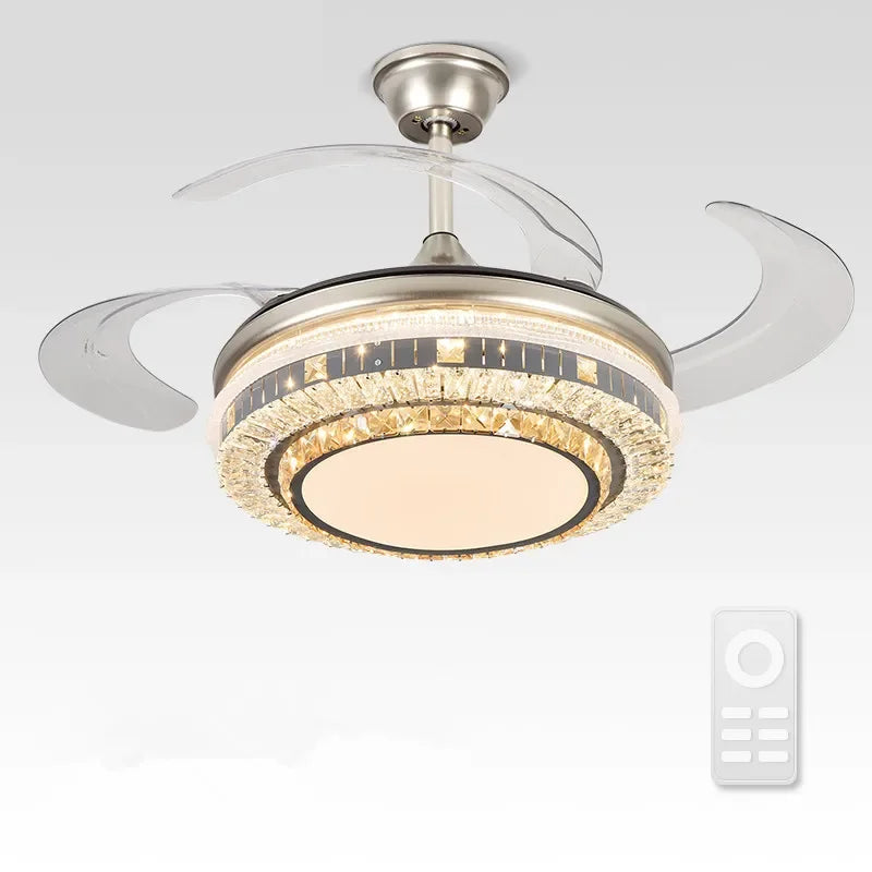 مروحة سقف DecorBites™ Gold Crystal العصرية LED القابلة للسحب مقاس 42 بوصة مع إضاءة ذكية