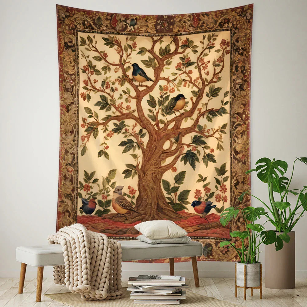 DecorBites™ Flying Bird Tree of Life Tapestry Wall Hanging: Bohemian Abstract Hippie Decor