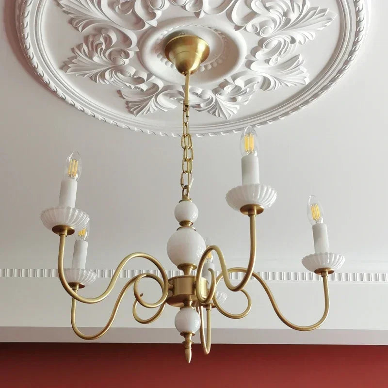 DecorBites™ Cream White Led Chandeliers, Retro Copper Pendant Light for Home Decor