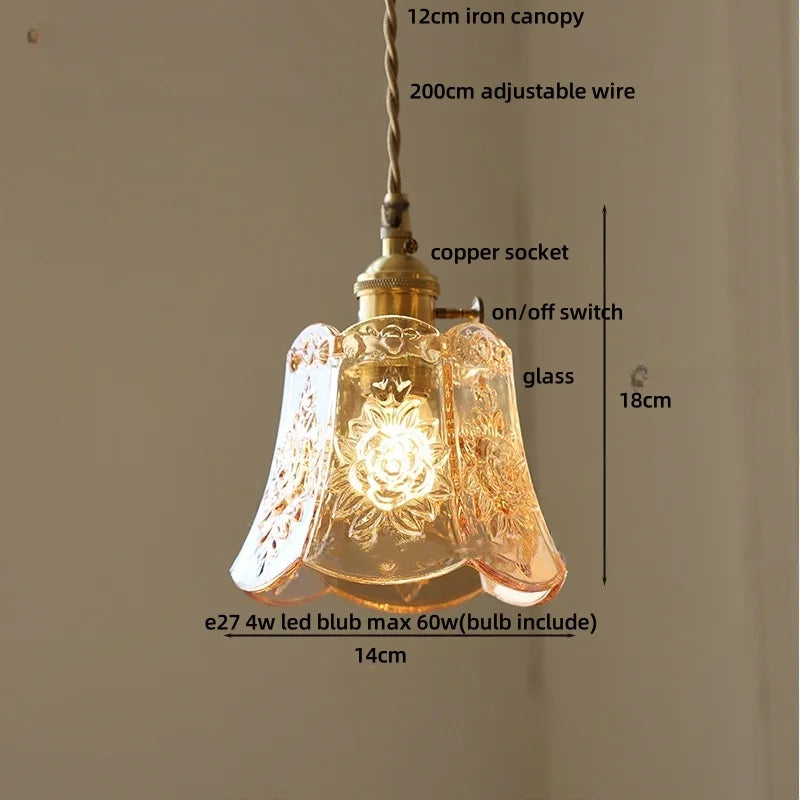 مصباح معلق LED زجاجي أخضر DecorBites™ | خشب جوز نورديك حديث | مفتاح بمقبض نحاسي | إضاءة متدلية
