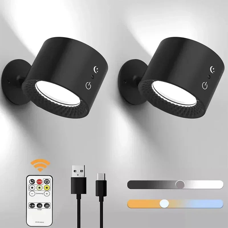 DecorBites™ Double Head Wall Lamp: Touch Control, 360 Rotatable, USB Rechargeable Night Light