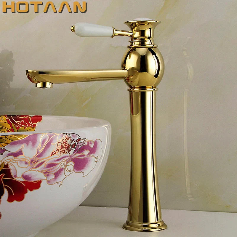 DecorBites™ صنبور حوض ذهبي مع خلاط سيراميك - صنابير حمام