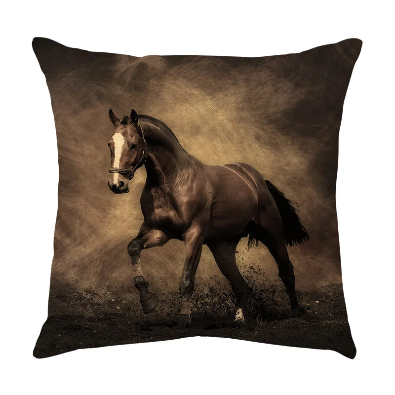DecorBites™ Galloping Horse Pillowcase: Wild Horse Print Linen Cushion Cover for Home Decoration