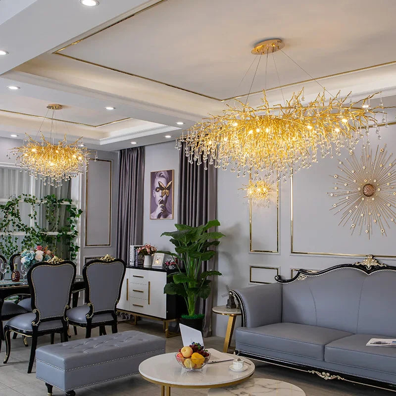 ثريا DecorBites™ الذهبية ذات الفروع الكريستالية لديكور غرف الطعام والمعيشة والنوم