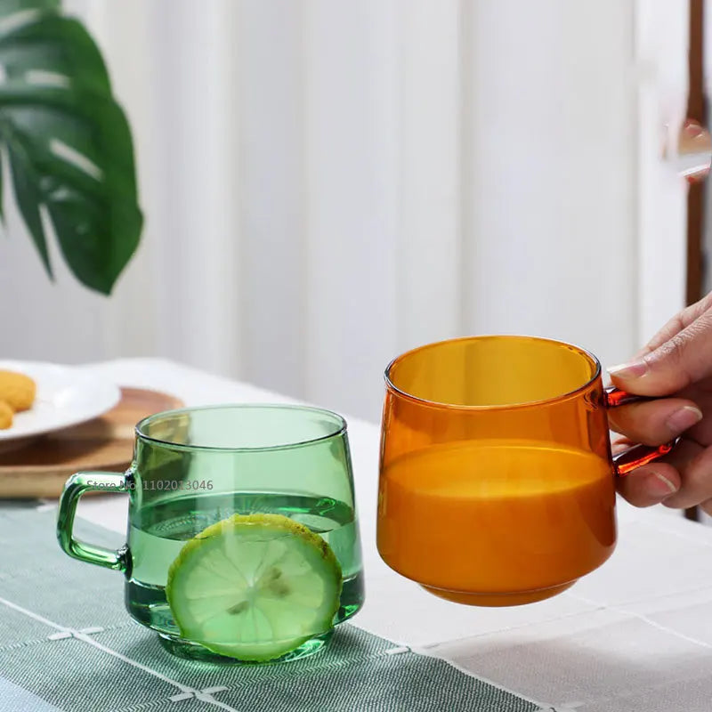 DecorBites™ 350ml Glass Coffee Mug Tea Juice Cup Heat Resistant Durable High Borosilicate