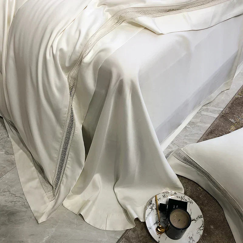 طقم مفروشات فاخر من الليوسل الأوكالبتوس DecorBites™ باللون الأبيض الشامباني الرمادي الوردي