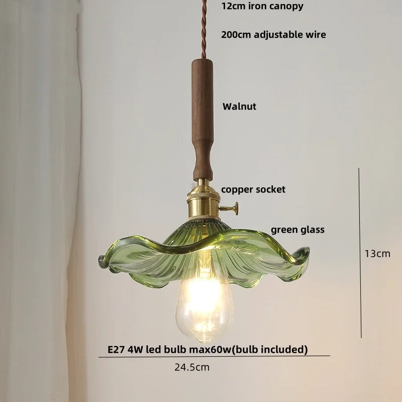 DecorBites™ Amber Glass LED Pendant Light, Nordic Modern Design, Walnut Wood, Dining Living Room Lighting