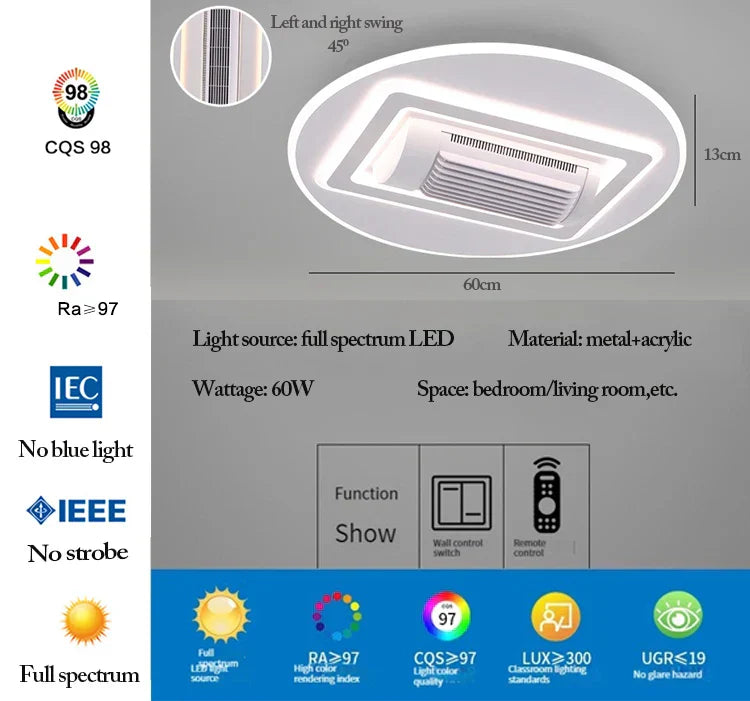 مروحة سقف DecorBites™ LED بدون شفرات مع جهاز تحكم عن بعد قابل للتعتيم وإضاءة داخلية عصرية