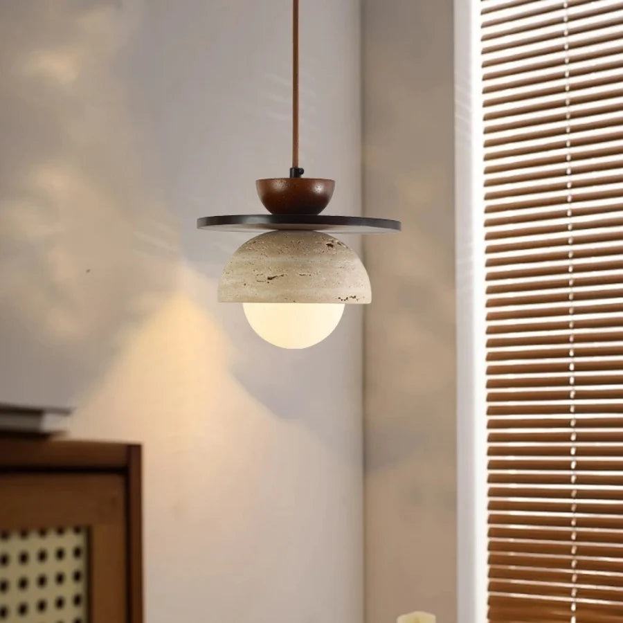 مصباح معلق LED زجاجي على شكل كرة من DecorBites™ لغرفة القهوة والمعيشة والطعام مع الخشب الطبيعي والحجر