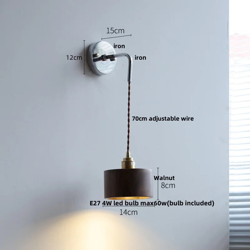 DecorBites™ Ash Wood LED Wall Light with Pull Chain Switch, Japanese Style Bedside Lamp