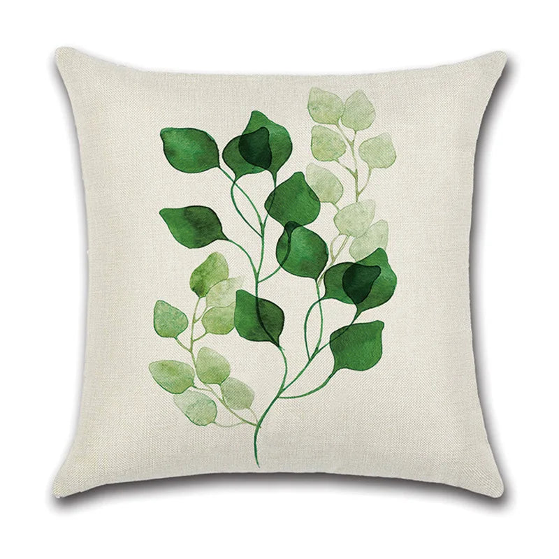 DecorBites™ Green Leaves Decorative Pillow Case - Simple Style Cotton Linen Sofa Cushion Cover