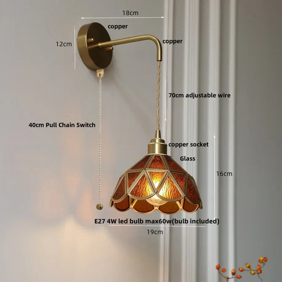 DecorBites™ Amber Glass LED Wall Light Modern Nordic Bedroom Reading Lamp