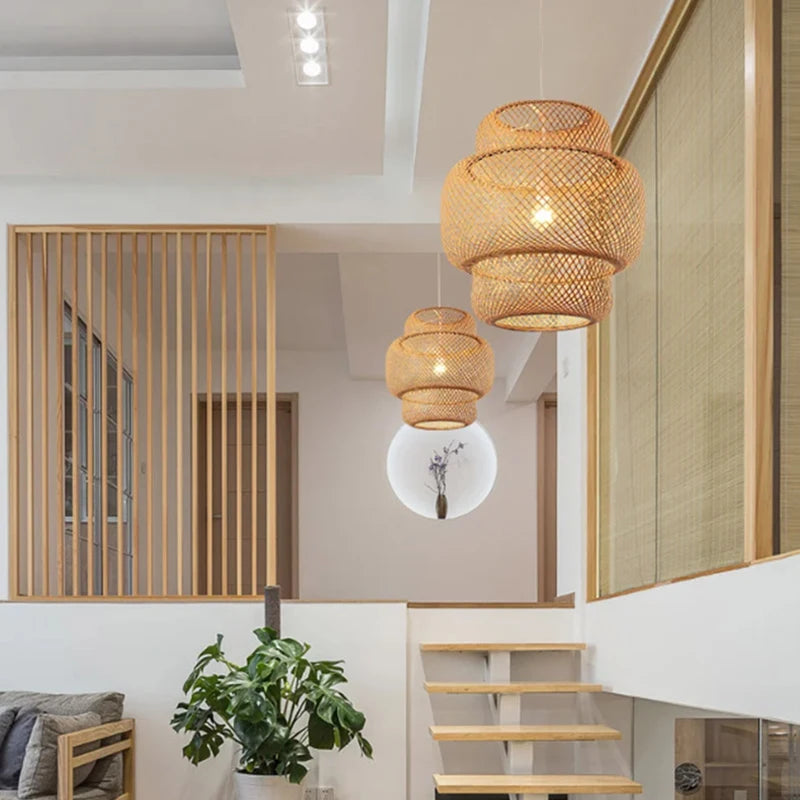 Handwoven Bamboo Pendant Light in Japanese Style