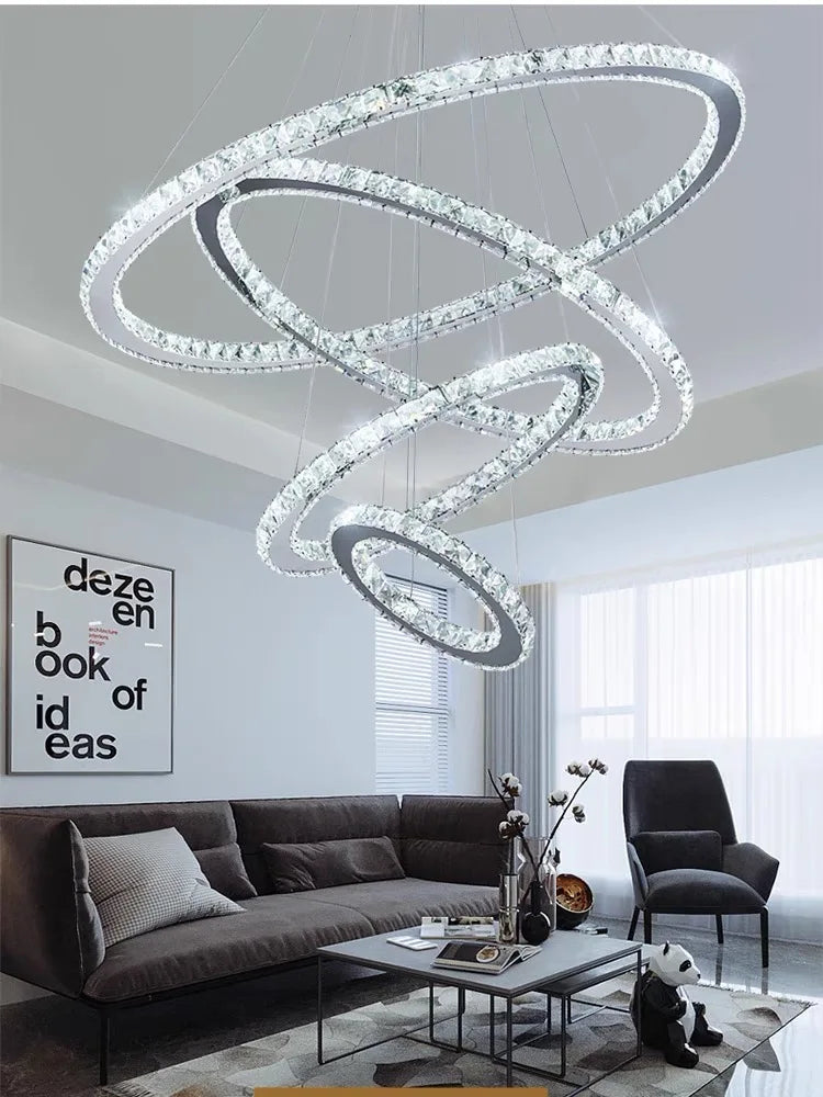 DecorBites™ Crystal Rings Pendant Light Modern Chandelier Ceiling Lamp for Living Room