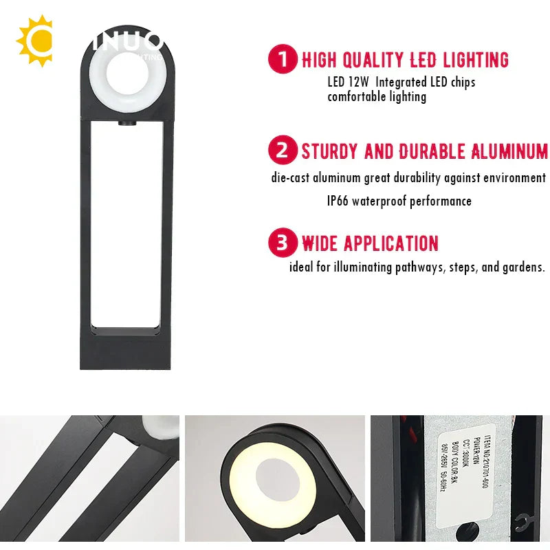 مصباح المسار LED من ديكور بايتس™ بقوة 12 وات من الألومنيوم للحدائق الخارجية والممرات والفناء والمداخل