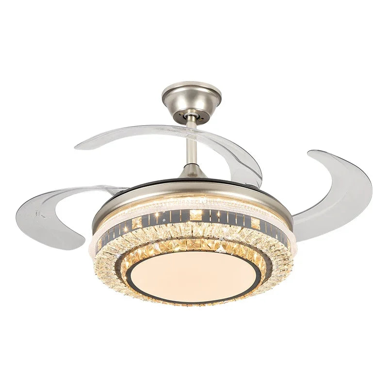 مروحة سقف DecorBites™ Gold Crystal العصرية LED القابلة للسحب مقاس 42 بوصة مع إضاءة ذكية