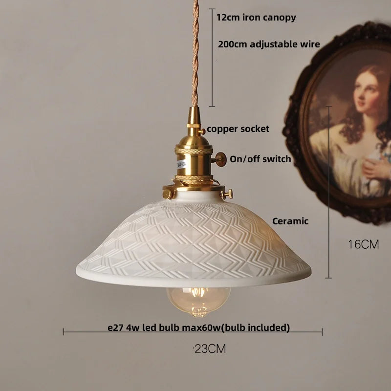 DecorBites™ Copper Wood LED Pendant Light: Ceramic Modern Tassel Hanging Lamp
