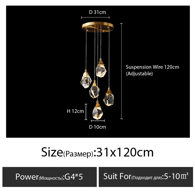 DecorBites™ Diamond Crystal Chandelier Staircase LED Large Living Room Hall Lighting