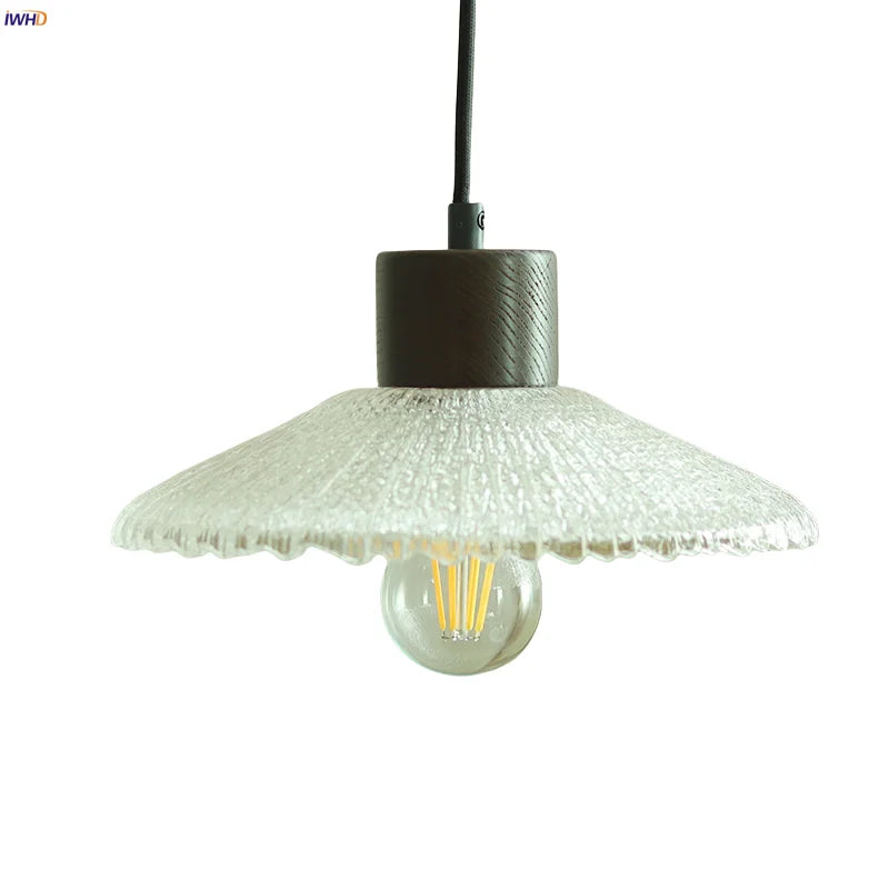 DecorBites™ مصباح معلق LED خشبي على الطراز الياباني، مصباح تعليق زجاجي شفاف قابل للتعديل