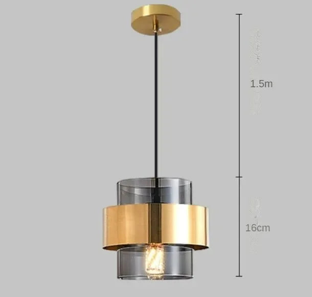 DecorBites™ Gold Wrought Iron Hanging Lamp Glass Shade Suspended Pendant Light