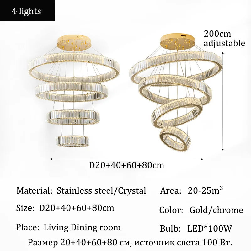 Modern Crystal Ring Pendant Chandelier In Gold Or Silver