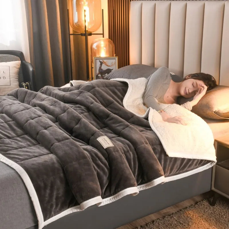 DecorBites™ Cozy Coral Fleece 3-Layer Bed Blanket for Autumn & Winter Warmth
