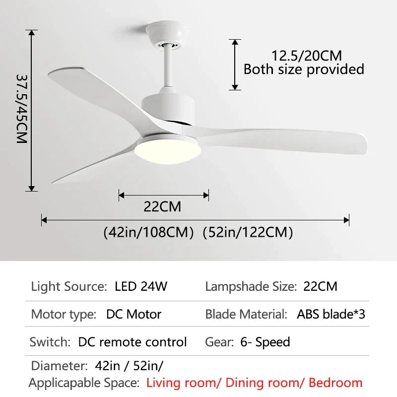 DecorBites™ 3-Blade DC Ceiling Fan with LED Light & Remote Control.